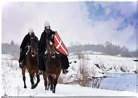 Medieval knights on their horses.