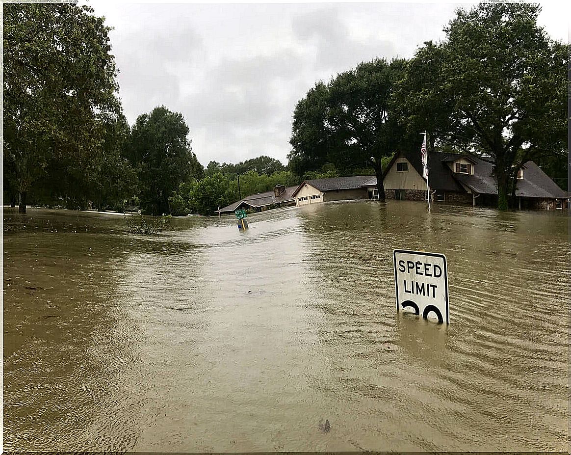 A flooded road after a flood.